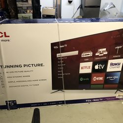 New TCL 75” 4K Roku Smart TV Model 75s435 