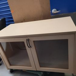 Wood Storage Cabinet With Glass Doors 3 Adjustable Shelves $ 80
