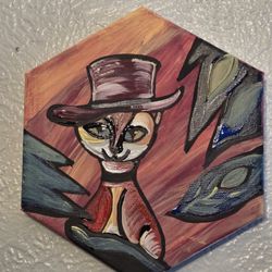 Cat In Hat Cat Abstract Painting On Canvas 