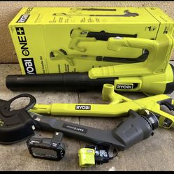 RYOBI ONE+ 18V Cordless String Trimmer/Edger and Blower/ Sweeper Combo Kit (2- Tools) 2.0 battery
