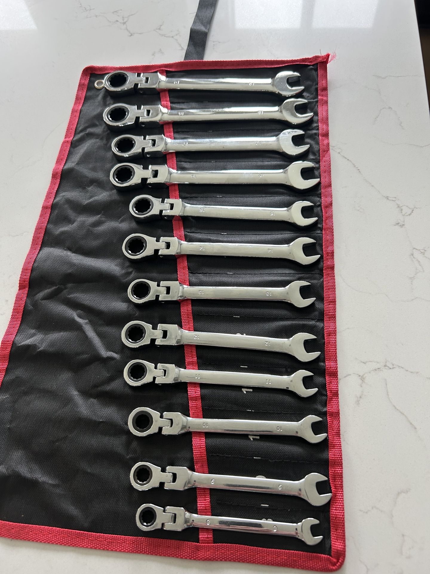 12 Piece Ratchet Flex Head Combination Wrench Set With Storage Bag