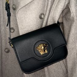 Versace La Medusa Leather Crossbody Bag