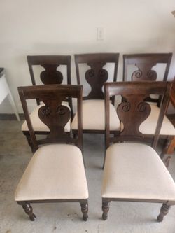Set Of 5 Solid Wood Dining Chairs-Upholsterd