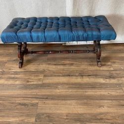 Vintage Tufted Bench Carved Wood Frame 
