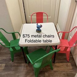 Kids Folding Table And 4 Metal Chairs