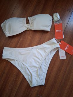 NEW Sofia by Sofia Vergara Ribbed Bandeau Bikini 2 piece set size S (4-6)