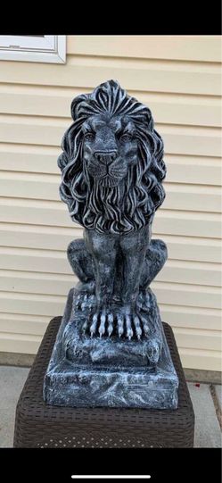 3 foot tall stone colored lion statue