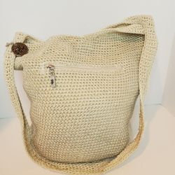  THE SAK Crochet XLarge Hobo Shoulder Bag Tote Cream Beige Purse
