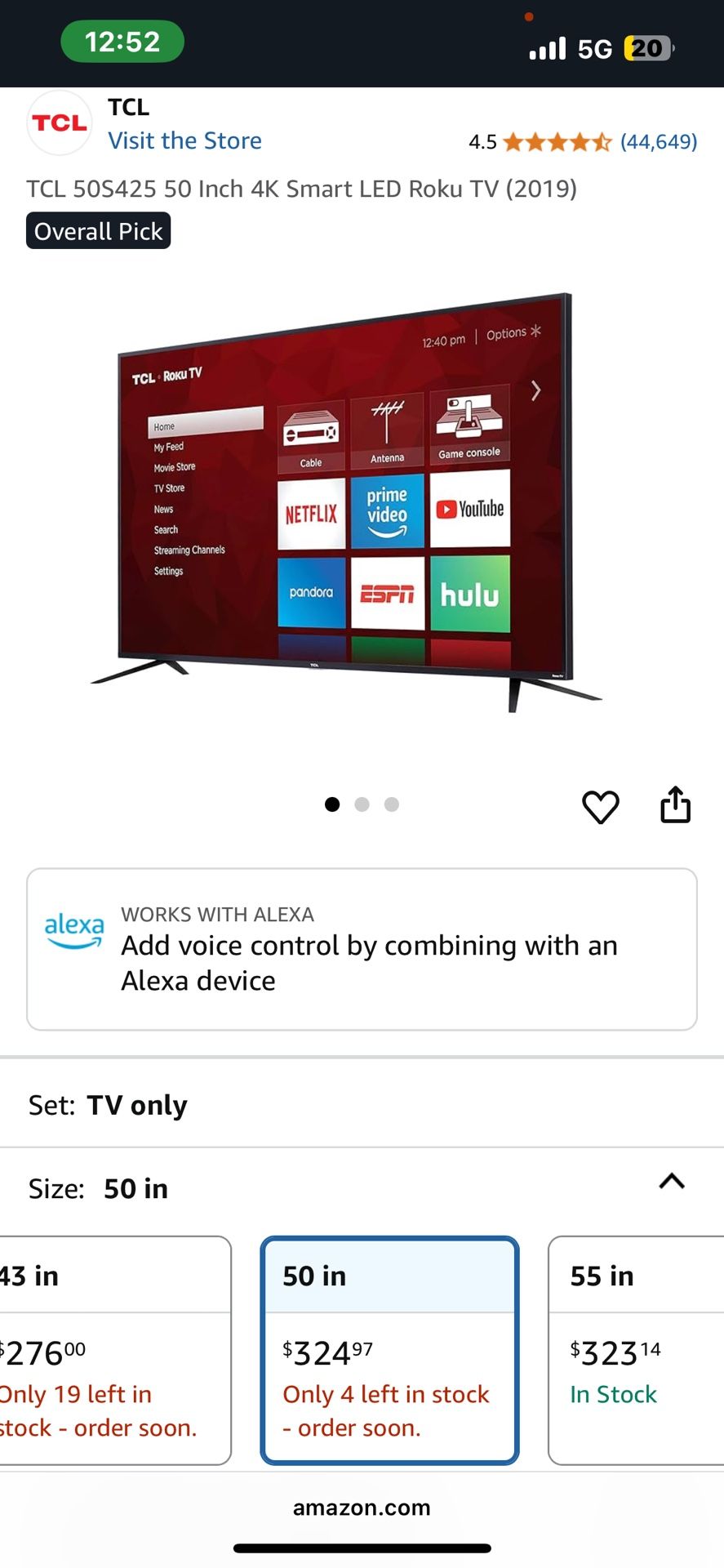 50” TV and Soundbar Roku TCL