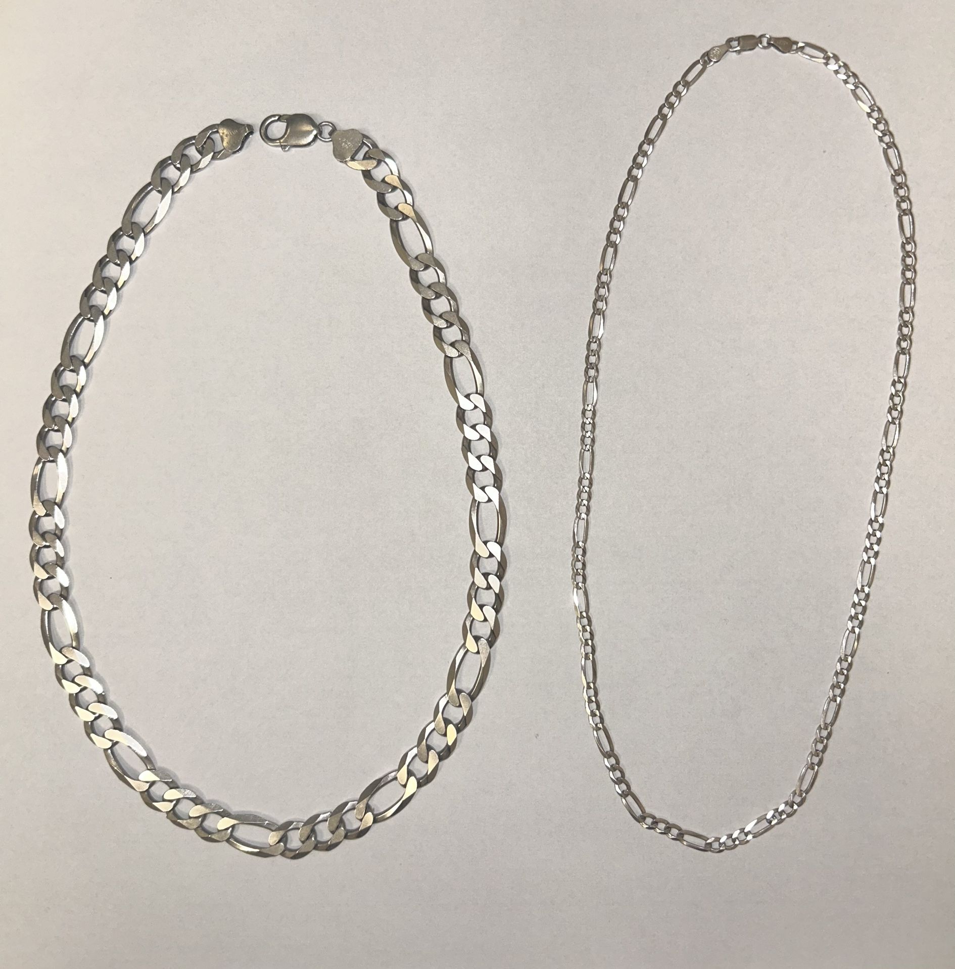 (2) Figaro 20” Chains (1) 10mm (1) 4mm 925 Silver