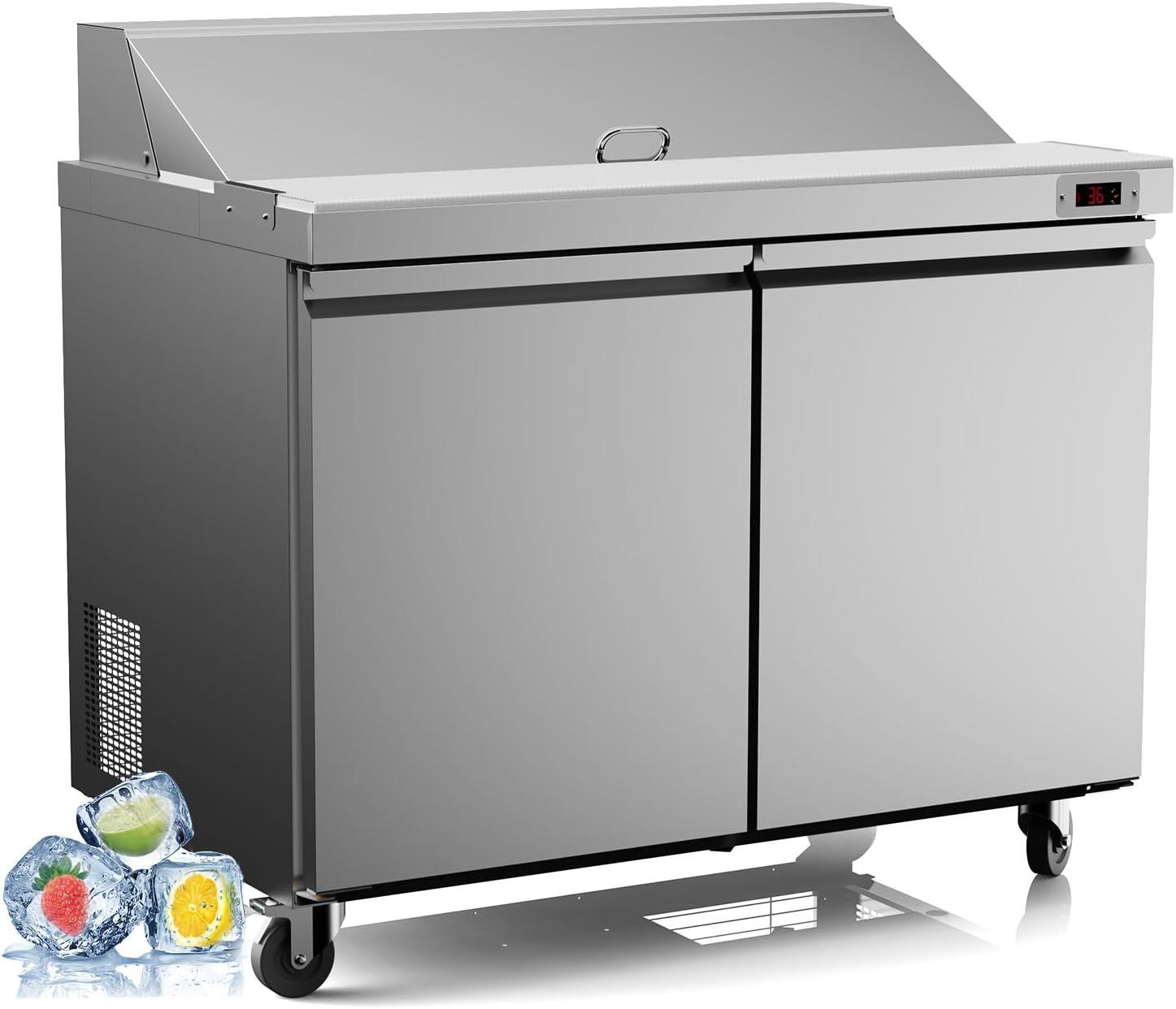 48β Commercial Refrigerator Sandwich&Salad Prep Table Fridge with 12 Pans 2 Door Stainless Steel Counter Fan Cooling Refrigerators 48" W