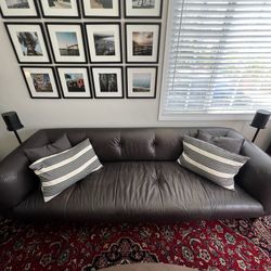 Crate And Barrel Black Leather Sofa (Couch) 