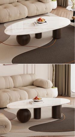 MARBLE TABLE WITH BROWN LEGS