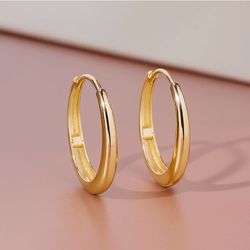 Gold Plated Medium Size Hoop Earrings Fashion Jewelry Unisex Women Men