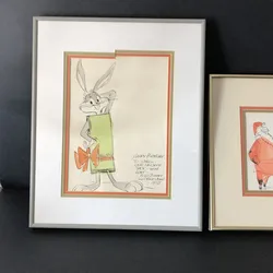 Chuck Jones Signed Original Drawings – Bugs Bunny & Santa (Warner Bros 1958 Provenance)