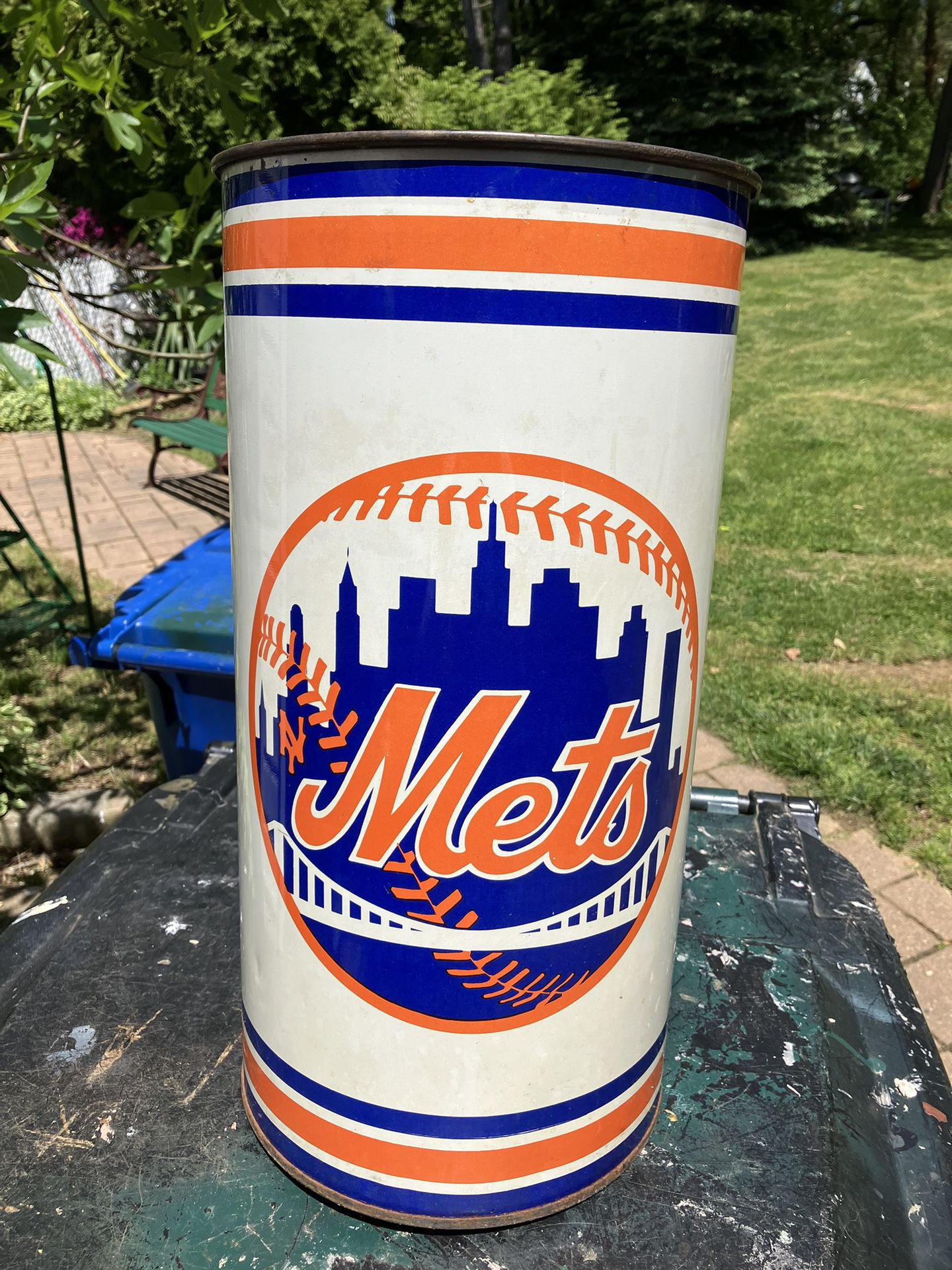 New York, Ny Mets Baseball Team Trashcan Garbage  Can Vintage 1986 