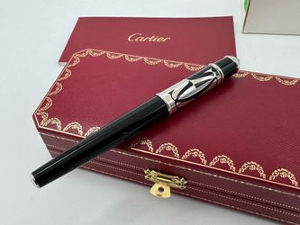 DIABOLO DE CARTIER LOGOTYPE BLACK LACQUER SILVER ROLLERBALL PEN NEW 100% GENUINE
