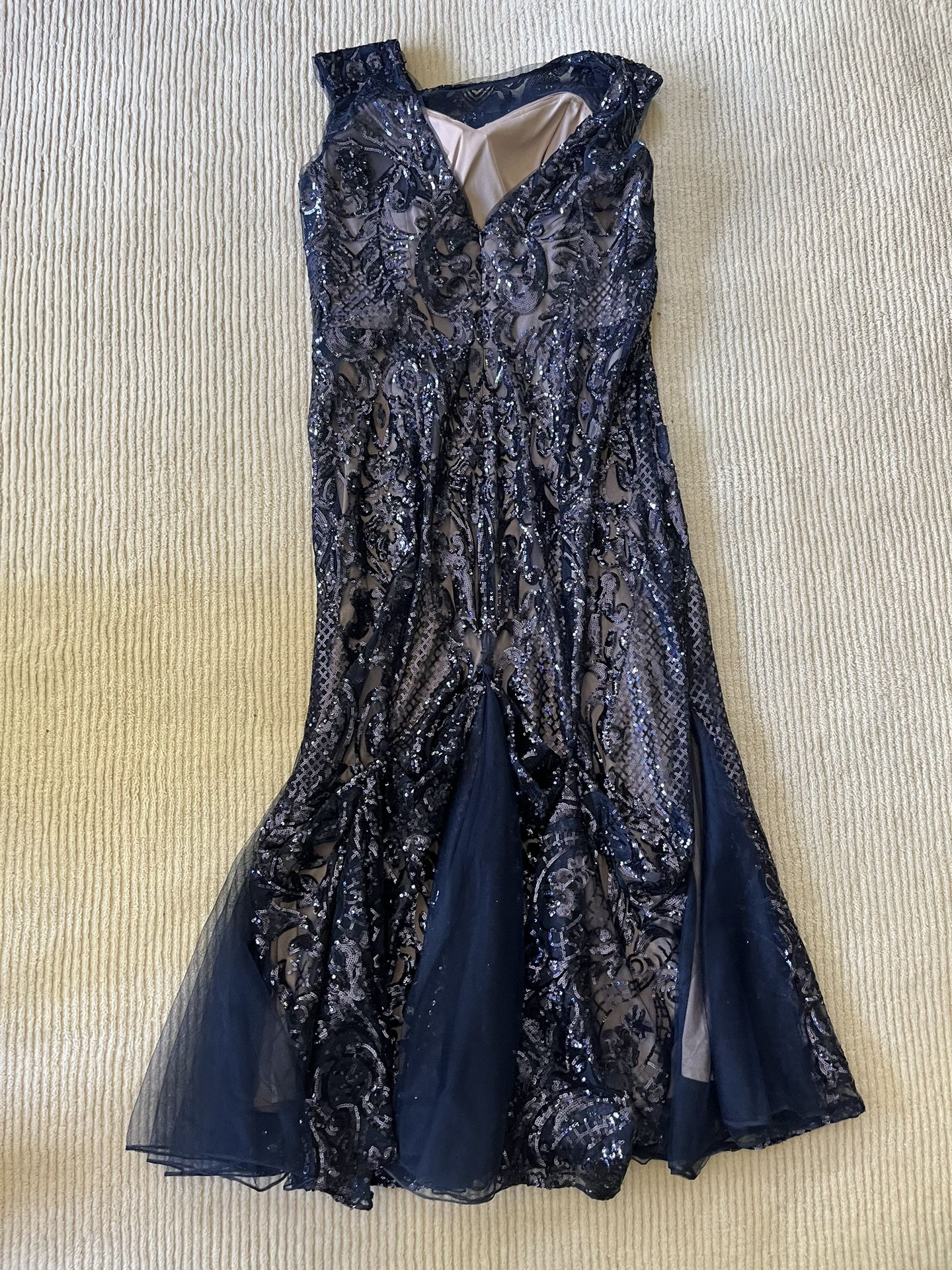 couture gown dark navy blue with bead work size 14