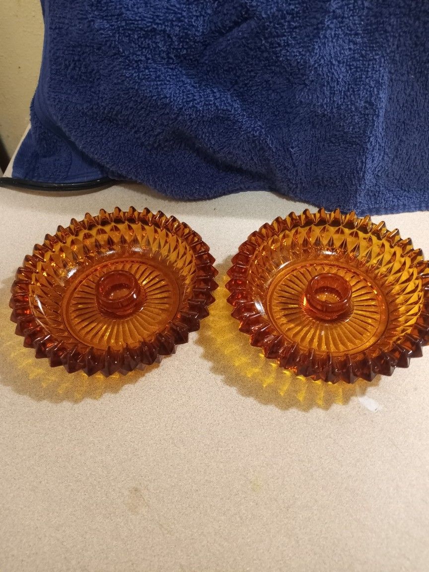 Vintage Amber Glass Candle Holders