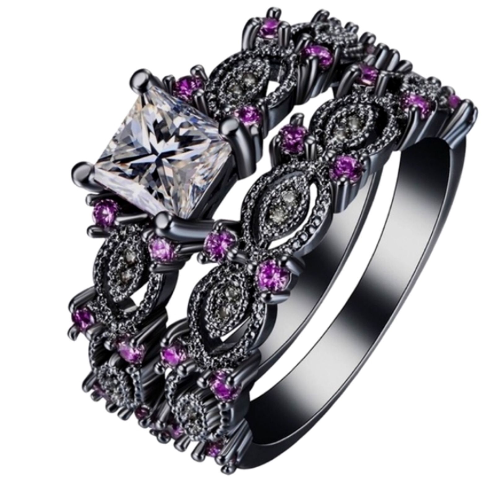 Set -S925 Black Rhodium & Topaz Ring. New