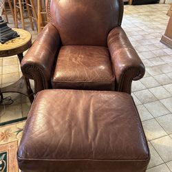 Leather Large Living Room Chair With Foot Stool/ottoman