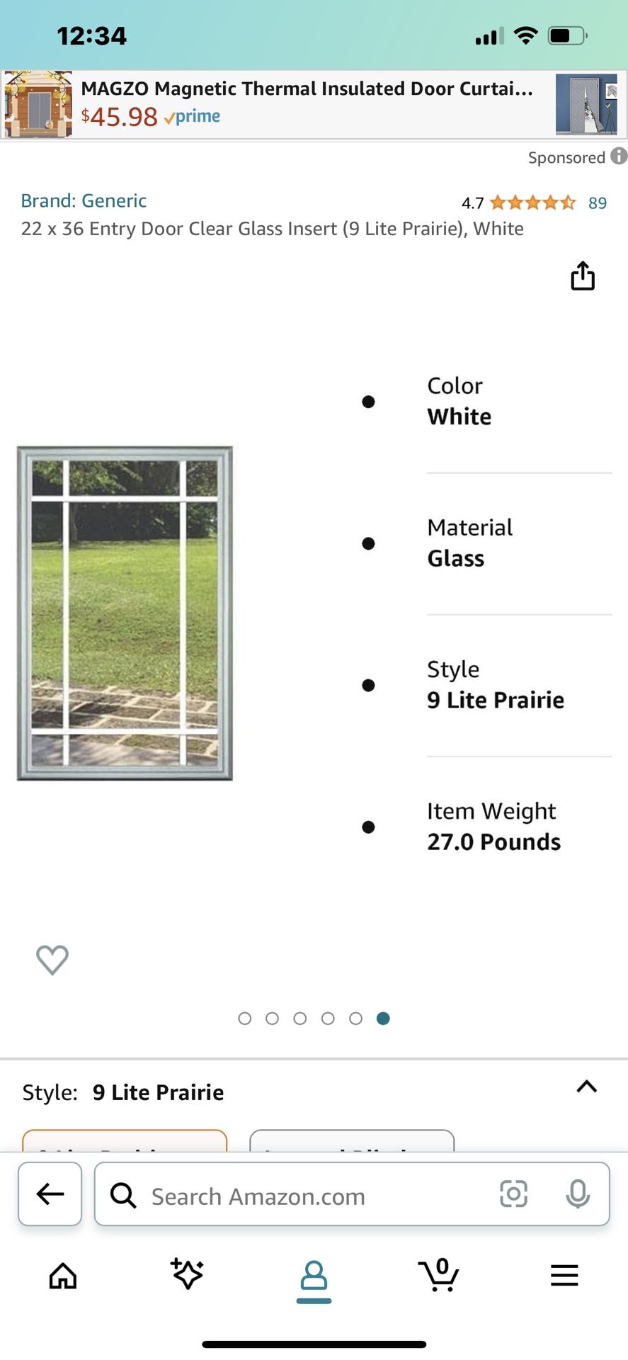22 x 36 Entry Door Clear Glass Insert (9 Lite Prairie), White