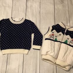 Vintage Acrylic Sweater Blue with White Trim W/snowman Vest Size 12 Months
