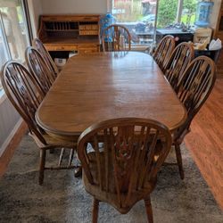 Vintage Double Pedestal Base Solid Wood Extending Leaf Table 8 Chairs