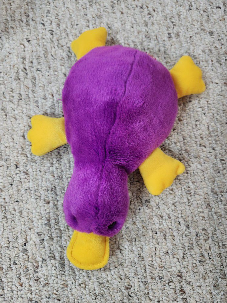 TY Beanie Buddy Patti the Purple Platypus Plush Stuffed Animal Toy 1998 12"