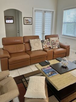 Brown Leather Recliner Sofa