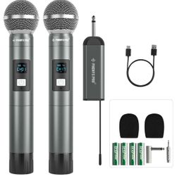 Phenyx Pro Dual Digital Wireless Microphone System, W/2 Handheld Dynamic Microphones,15 UHF Frequency Groups, Mini Receiver, Metal Cordless Mic For Ka