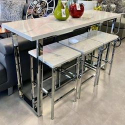 High Table Counter Top Table Set 3 Stools High Chairs new