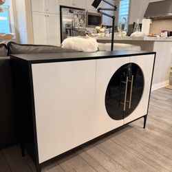 Modern Sideboard Cabinet White Black Glass Doors