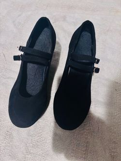 Size 9 Black Suede Double Strap Mary Jane Heels