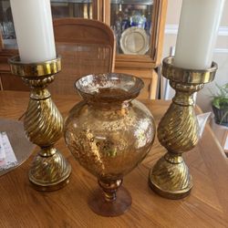 Gold Vase w/Candle Holders