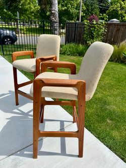TWO Mid Century Teak Bar Stools