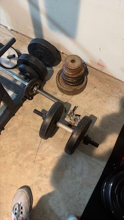 Weights, kettle bells, dumb bells and bar