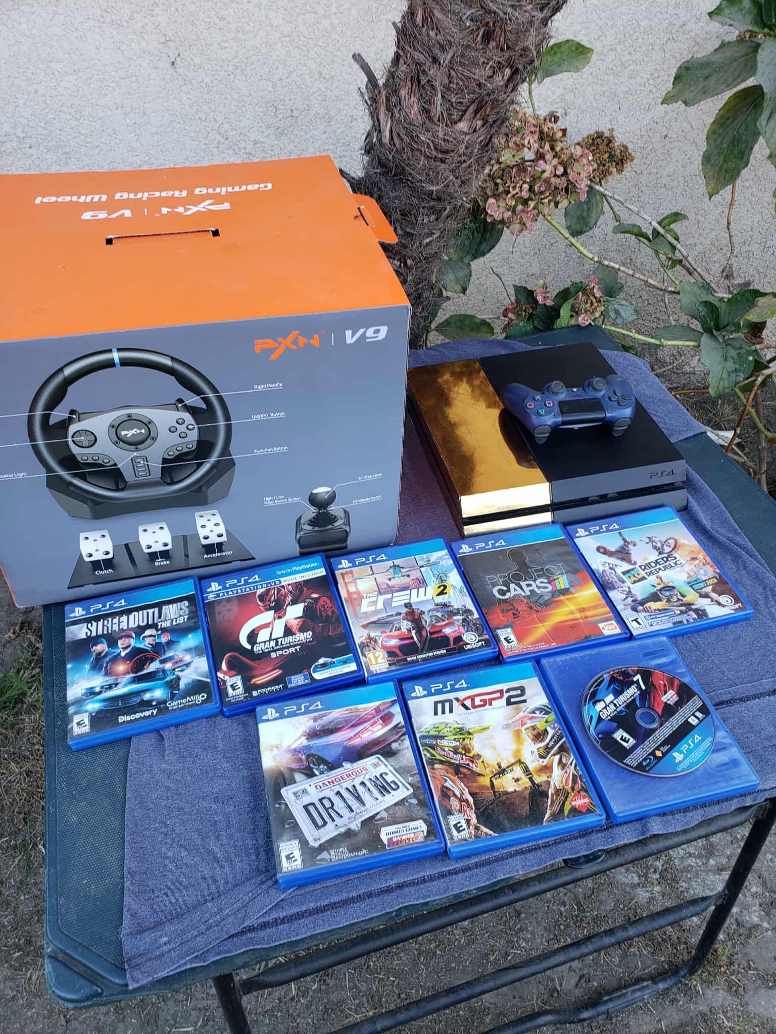 $500! Is my Lowest but Let's do math together. $300! Racing Kitt no games no system . $160! PS4 no games $20! Per Game x 8 is more $500! Trade Are Wel