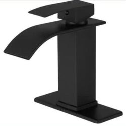 BWE Waterfall Single Handle Single Hole Low-Arc Bathroom Faucet Bathroom Drip-Free Vanity Sink Faucet in Matte Black
