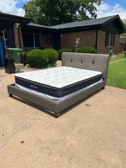 Queen Size Upholstered Bed + Mattress