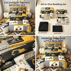 Feelyou Twin Excavator Bed in a Bag 7-Piece Construction Bedding New