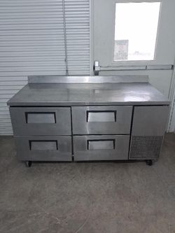 True Commercial Stainless Steel 67"W Four-Drawer Deep Worktop Prep Table Refrigerator Fridge