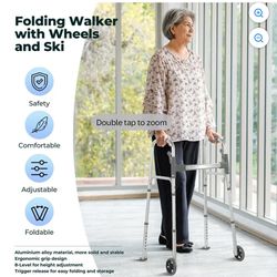Compact Folding Walker with Trigger Release , Front Wheels Support Up to 350lbs, W-74