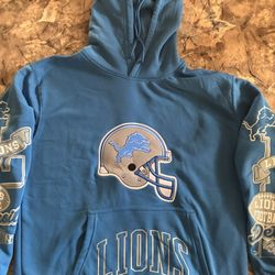Detroit Lions Hoodie Sweatshirt With Logos On Sleeve By NFL Apparel 