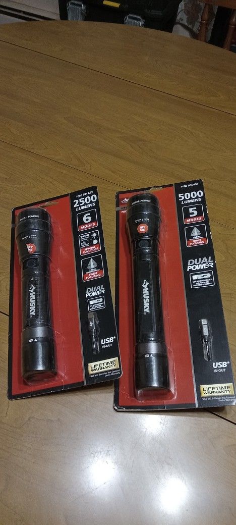Husky Flashlights 2500 & 5000 Lumens Dual Power