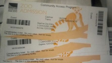 SEATTLE WOODLAND PARK ZOO TICKETS!!!!PLUS ONE FREE CAROUSEL RIDE!!!!