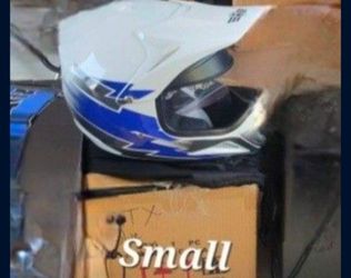 Motocross Helmet White and Blue Small