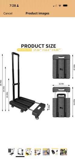 Folding Hand Truck 600lbs,XIBGH Portable Heavy Duty Luggage Cart,6 Wheels Dolly Cart with 2 Elastic Ropes,Compact Trolley Cart for Easy Moving with Ex