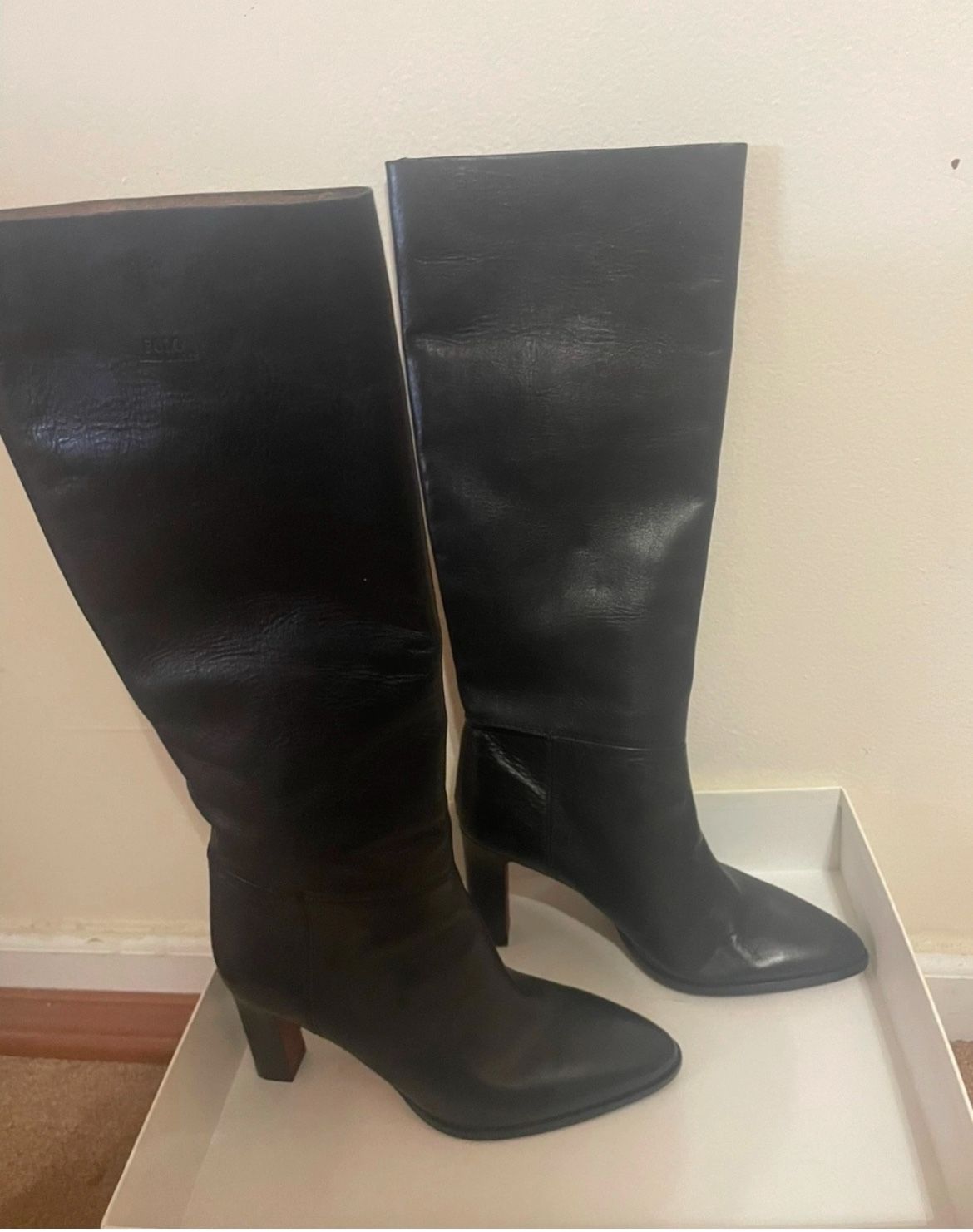Ralph Lauren Black Leather Knee-High Boots 