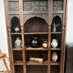 Antique Carved Archway Solid Wood Large Bookcase 